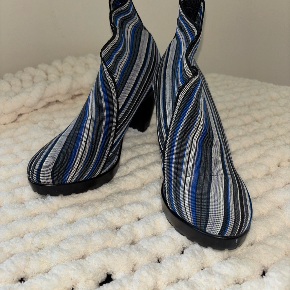 Designer San Miguel Striped Blue and Black Women's Ankle Boots